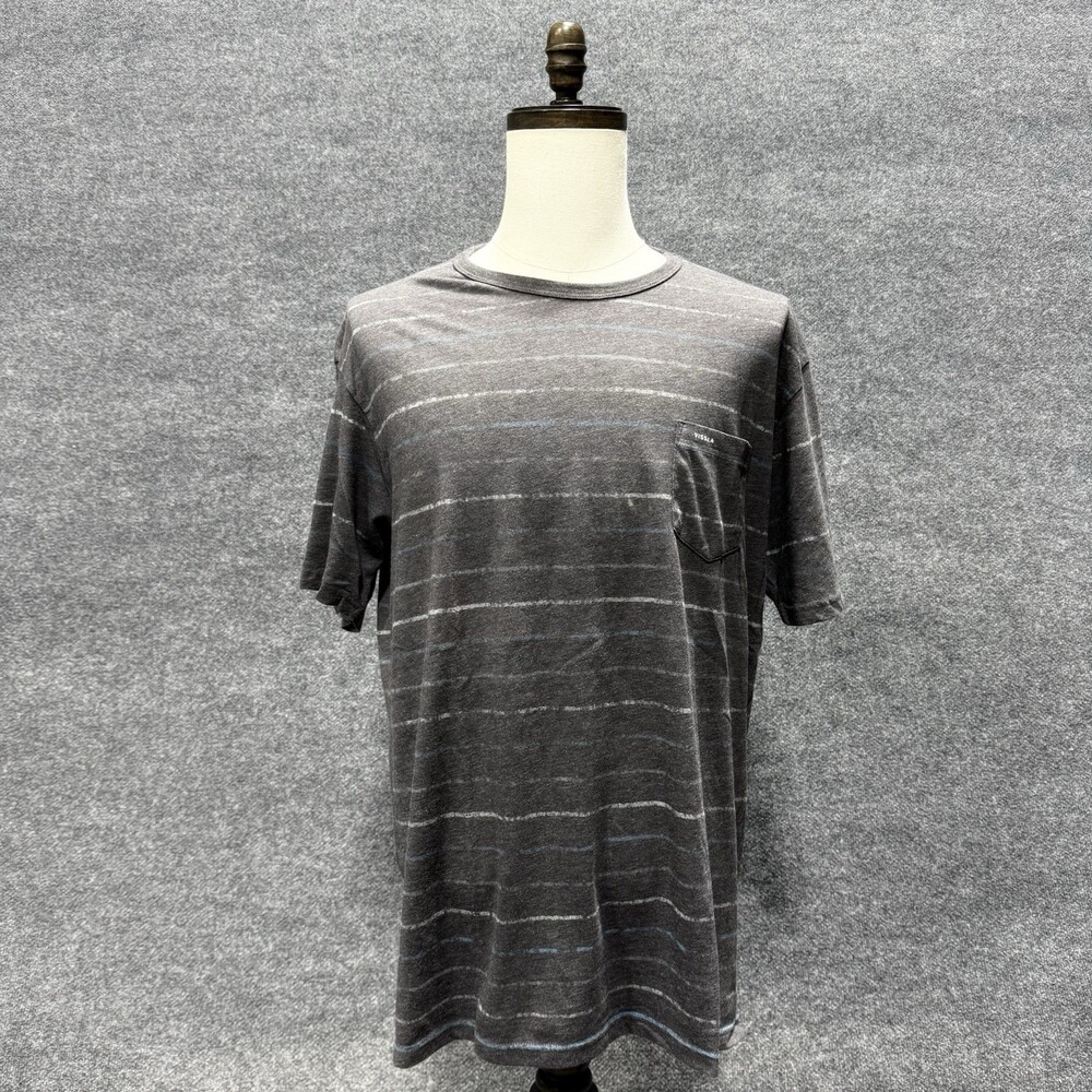 Vissla Mens L Gray Striped Pocket T Shirt Short Sleeve Surf Skate Casual Tee
